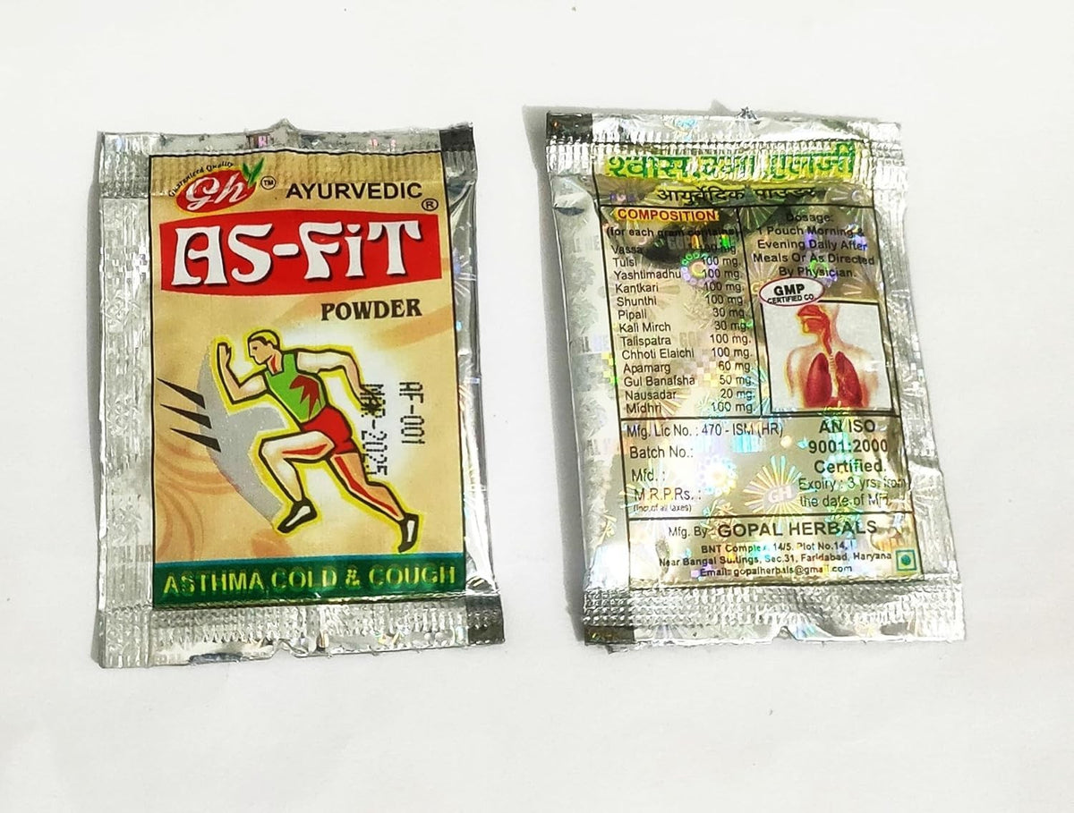 AS FIT Ayurvedic Herbal Powder Asthma Cold Cough Pack Of 56 -Free Shipping