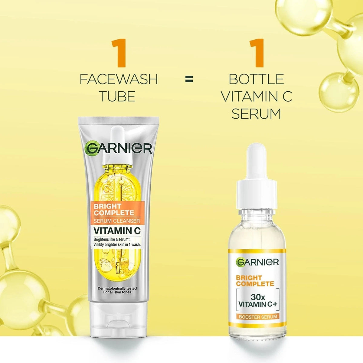 Garnier Vitamin C + Serum Face Wash | Visibly Brighter Skin in Just 1 Wash 100gm
