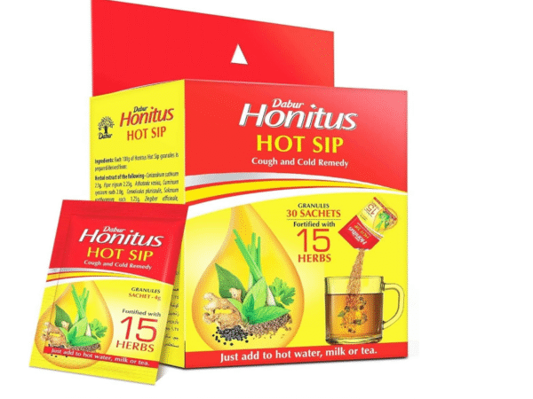 Honitus Hot Sip, Medication, 30 Sachets (4g x 30), Ayurvedic Kadha, Instant Relief from Cough, Cold, Sore Throat, Natural Immunity Booster, Unique Blend of 15 Herbs Pack of 15