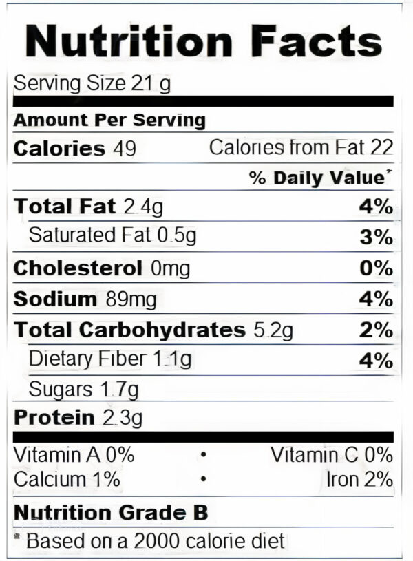 Nutrition Facts label of Jatamansi (Musk Root) showing calories, fats, proteins, and minerals per 21g serving