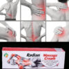 Visual collage showing targeted pain relief areas like back, neck, shoulders, and joints with Radian Massage Cream pack at the bottom